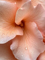 Fototapeta premium Close-up of a peach-colored flower with water droplets.