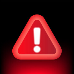 Red Caution warning sign, Universal Warning 3D Triangle Sign with exclamation mark icon for General Hazards and Dangers. Attention icon, Alert for Safety Precautions, vector design with glow light
