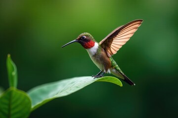 Delicate hummingbird lands on black leaf with intricate details, leaf, nature