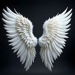 Obraz premium angel like white wings of feathers in vector style with premium ghrphic features on black background for photography and stage decorations 