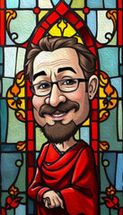 Obraz premium Caricature. Fictional character. Colorful stained glass window. Multicolored interior design template. Oil painting