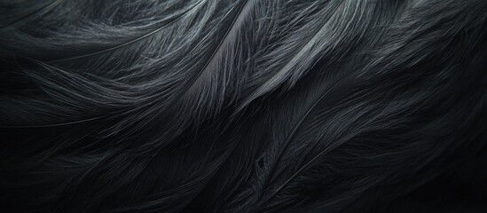 Obraz premium Dark textured abstract background featuring flowing feather-like fibers in shades of black and gray, creating a sense of depth and elegance.