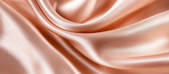 Fototapeta premium Luxurious peach satin fabric texture with smooth folds and empty space for elegant text or design elements