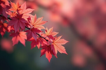 Delicate maple leaves cling to branches of a mature cherry blossom tree, tree, color
