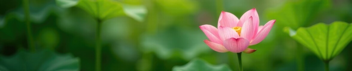 Delicate Orquid stem with soft pink petals and green leaves, garden, nature, plant