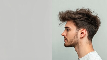 Fototapeta premium Side by side comparison of unkempt hair and stylish haircut highlighting transformation benefits for men. Generative AI