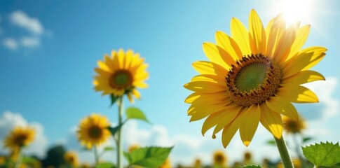 Obraz premium Delicate petals of a sunflower gazing up at the sky, happiness, sunshine, sunny