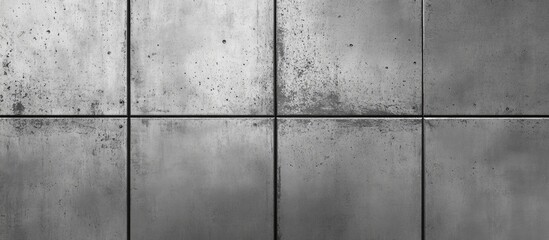 Galvanized iron wall panel texture background in monochrome with a pattern of uniform rectangular segments and a weathered appearance