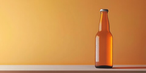 Elegant orange beer bottle on a minimalistic backdrop with ample copy space for branding and design purposes in a stylish setting