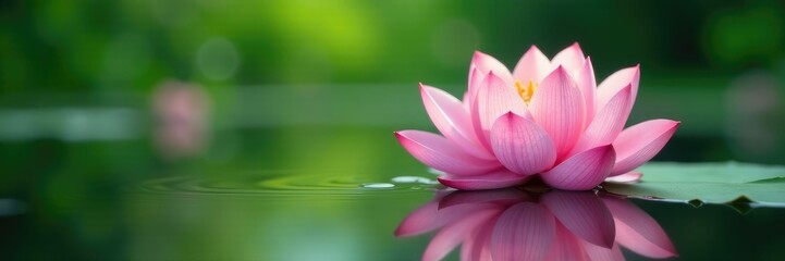 Delicate petals unfolding from a serene water surface, calm, greenery
