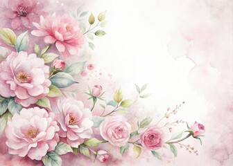 Delicate pink watercolor flowers bloom on a pristine white background, showcasing elegant artistic texture.
