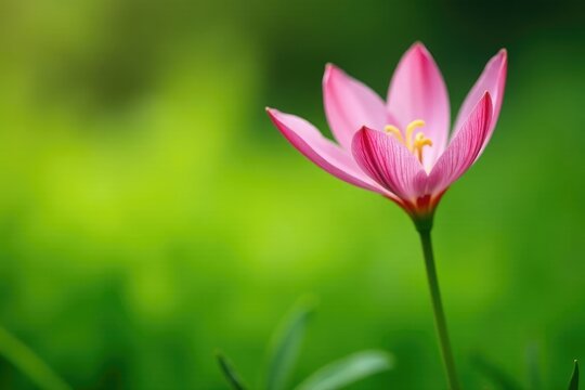 Delicate pink amarcrinum flower in a green meadow, pink amarcrinum flowers, nature, garden