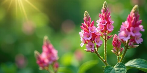 delicate pink blossoms on spiked veronica plants, flowers, greenery