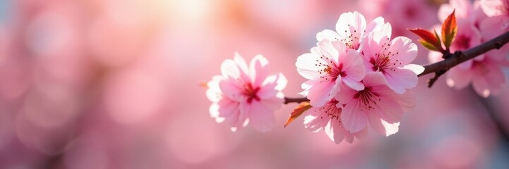 delicate pink cherry blossom petals unfolding in the sun, blossom petals, tree branches, pink cherry blossoms
