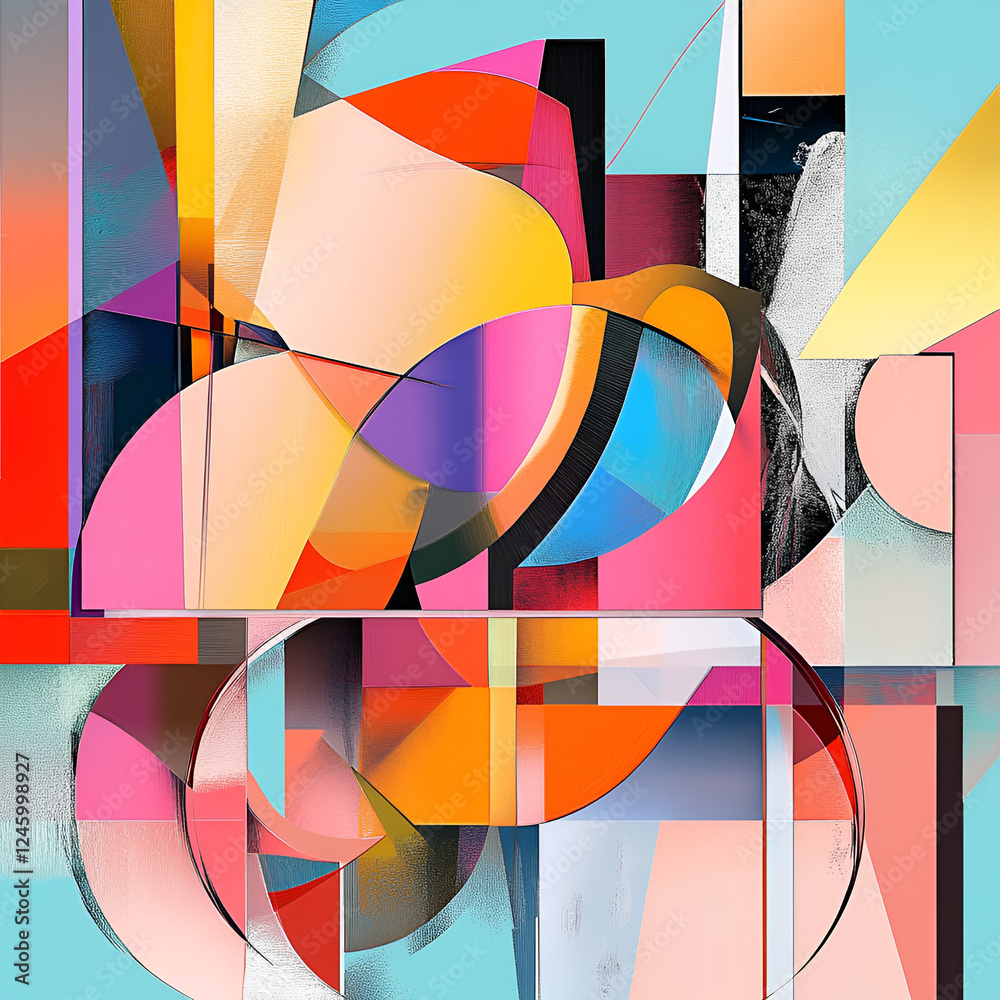 Poster abstract geometric composition: a vibrant and dynamic abstract composition of geometric shapes and f