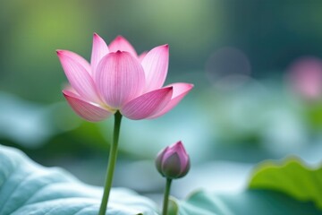 Delicate pink lotus bud on snow white surface, flower bud, flower, bloom