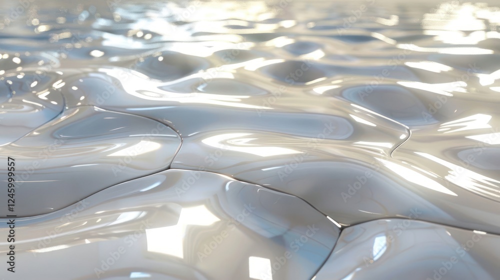 Poster reflective surface with undulating patterns and soft light creating a serene, abstract water scene