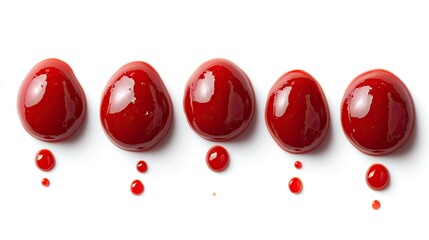 Red Ketchup Drops Isolated on White Background, Ideal for Marketing