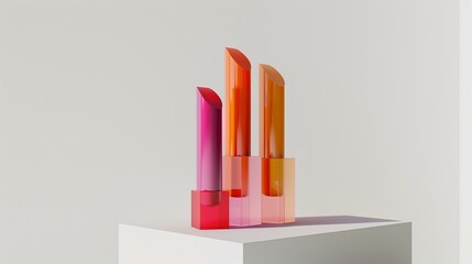 A modern lipstick holder with five vibrant shades standing upright on a white surface.