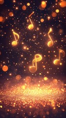Obraz premium Golden musical notes falling on glitter; abstract background for music