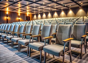 Obraz premium High-DOF photography captures gray auditorium chairs, showcasing concert hall seating and deep depth of field.