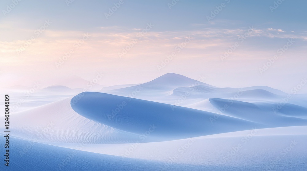 Poster golden light softly illuminates the expansive sand dunes, creating gentle curves and shadows that ev