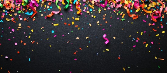 Colorful Confetti and Streamers on Dark Background with Blank Space for Text Ideal for Birthday and Celebration Themes