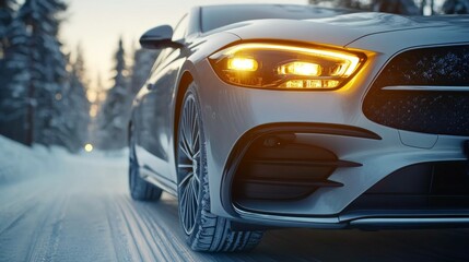 Fototapeta premium cars are stuck in traffic jam on winter road during Christmas holidays or weekend