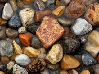 Smooth Wet River Stones in Clear Water showcasing natural earthy textures and colors