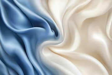 Obraz premium Elegant Soft Blue and Beige Silk Fabric with Flowing Wavy Texture for Luxury and Design Themes