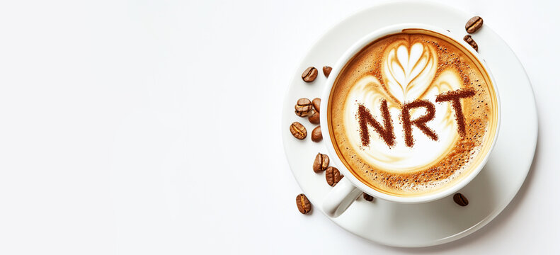 NRT, the IATA code for Narita International Airport as a coffee art. Travel concept. Space for text. 