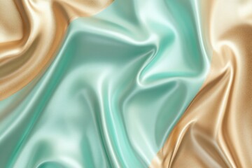 Elegant Wavy Silk Fabric in Gold and Mint Green with Shiny Texture Background for Luxury Design
