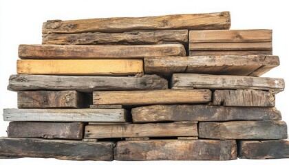 Stacked Wooden Planks on White Background for Construction or DIY Projects
