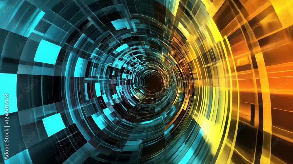 Poster dynamic abstract light tunnel with colorful geometric patterns