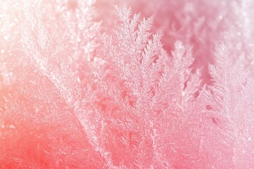 Fototapeta premium Pink Frosted Fern Leaves in Soft Glow with Delicate Snowy Crystals and Subtle Winter Background