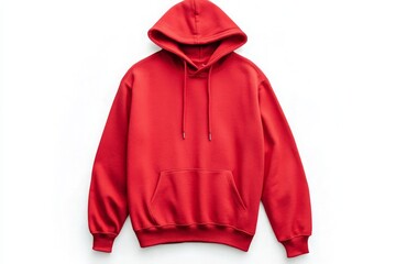 Stylish Red Hoodie on a Crisp White Background Ideal for Fashion Displays, Lookbooks, and Online Retail Platforms Showcasing Modern Apparel Trends and Casual Wear Aesthetics.