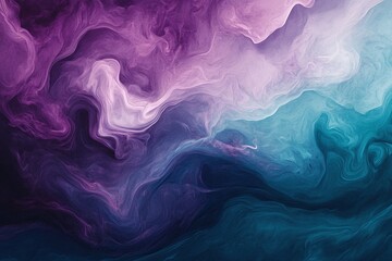 Fototapeta premium Abstract Violet Purple and Teal Gradient Art with Swirling Fluid Smoke Texture on Dark Background