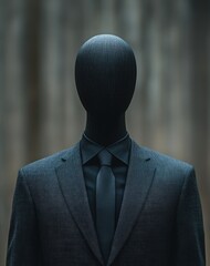 Businessman in Black Suit Faceless Surrealism Dramatic Lighting Texture Minimalistic Background