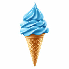 Realistic Blue Soft Serve Ice Cream in a Crispy Waffle Cone Isolated on Transparent Background. Generative Ai.