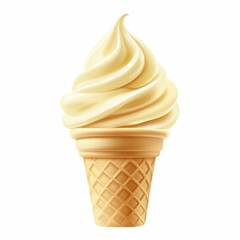 Realistic Vanilla Soft Serve Ice Cream in a Crispy Waffle Cone Isolated on Transparent Background. Generative Ai.