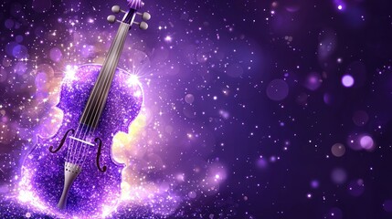 Fototapeta premium Sparkling purple violin, concert poster, music event