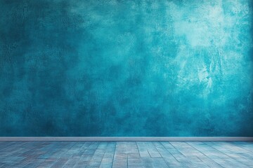 Vibrant Blue Textured Wall with Wooden Floor in Minimalist Interior Background