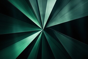 Abstract Green Geometric Pattern with Radiating Sharp Lines Against Dark Background