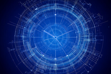 Fototapeta premium Futuristic Digital Wireframe Clock Concept on Blue Background