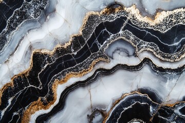 Fototapeta premium Black and White Marble Texture with Gold Veins Abstract Closeup for Luxury Interior Design