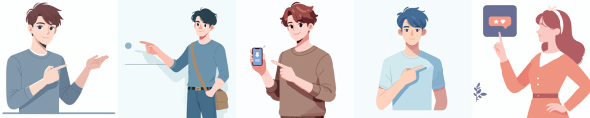 vector set of teenagers pointing