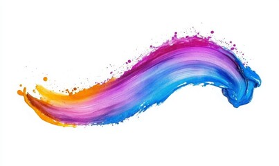 Vibrant and Colorful Paint Stroke on a Crisp White Background, Perfect for Artistic Projects and Creative Designs.