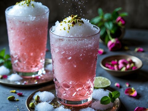 Experience the Refreshing Delight of Iranian Faloodeh: A Frozen Dessert Infused with Fragrant Rosewater, Perfectly Balancing Sweetness and Refreshing Coolness in Every Spoonful!