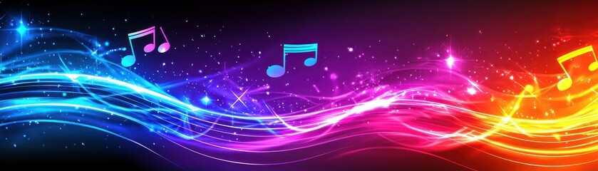 Obraz premium Colorful music notes wave, abstract background, digital art, website banner