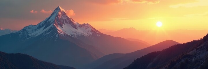 Fototapeta premium Mountain summit bathed in warm golden light glow, glow, calm